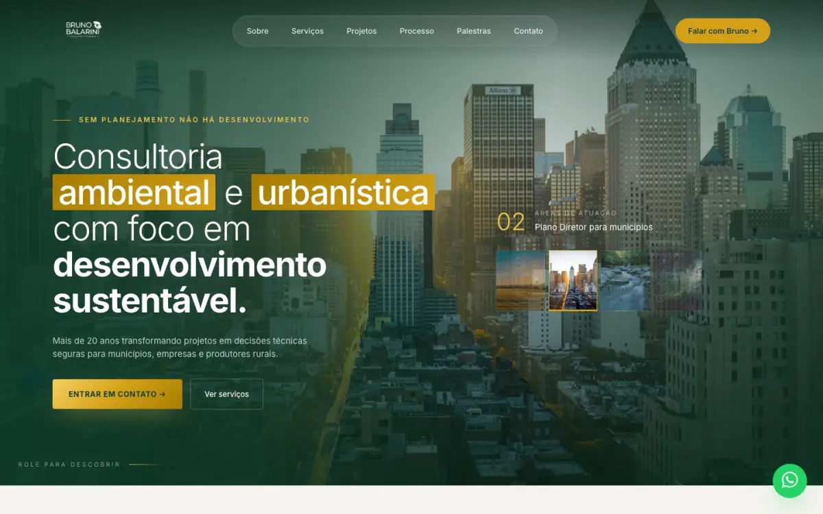 Site criado pela Studio Need para Bruno Balarini, consultoria ambiental e urbanística