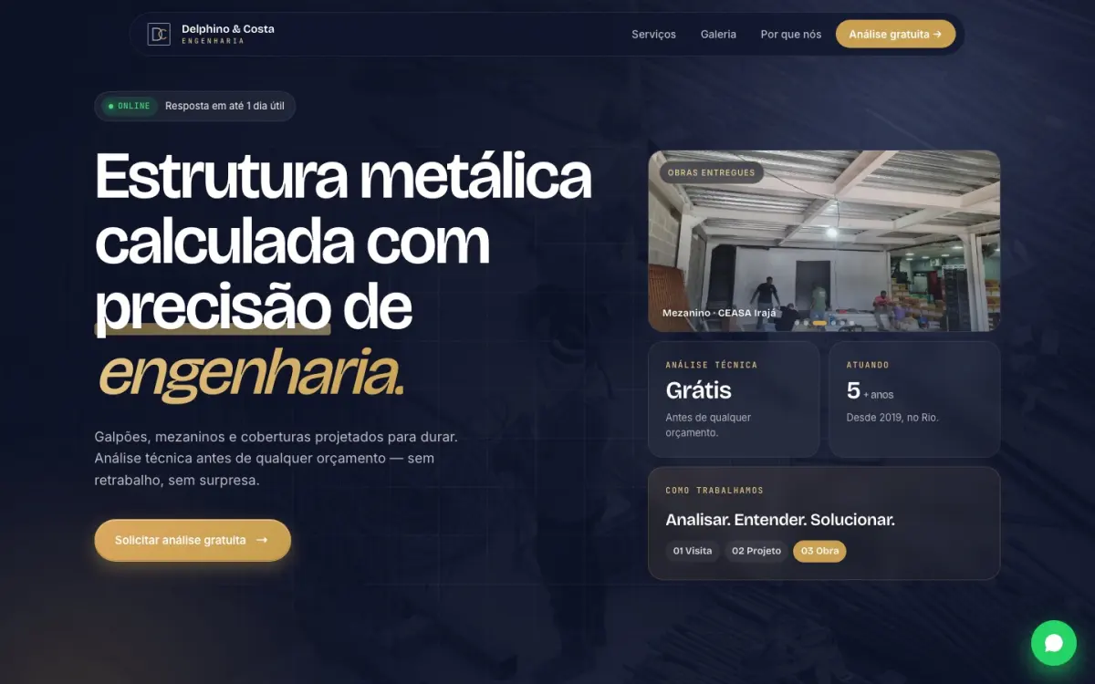 Primeira dobra do site Delphino & Costa