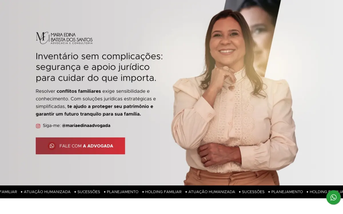 Primeira dobra do site Edina Advogada