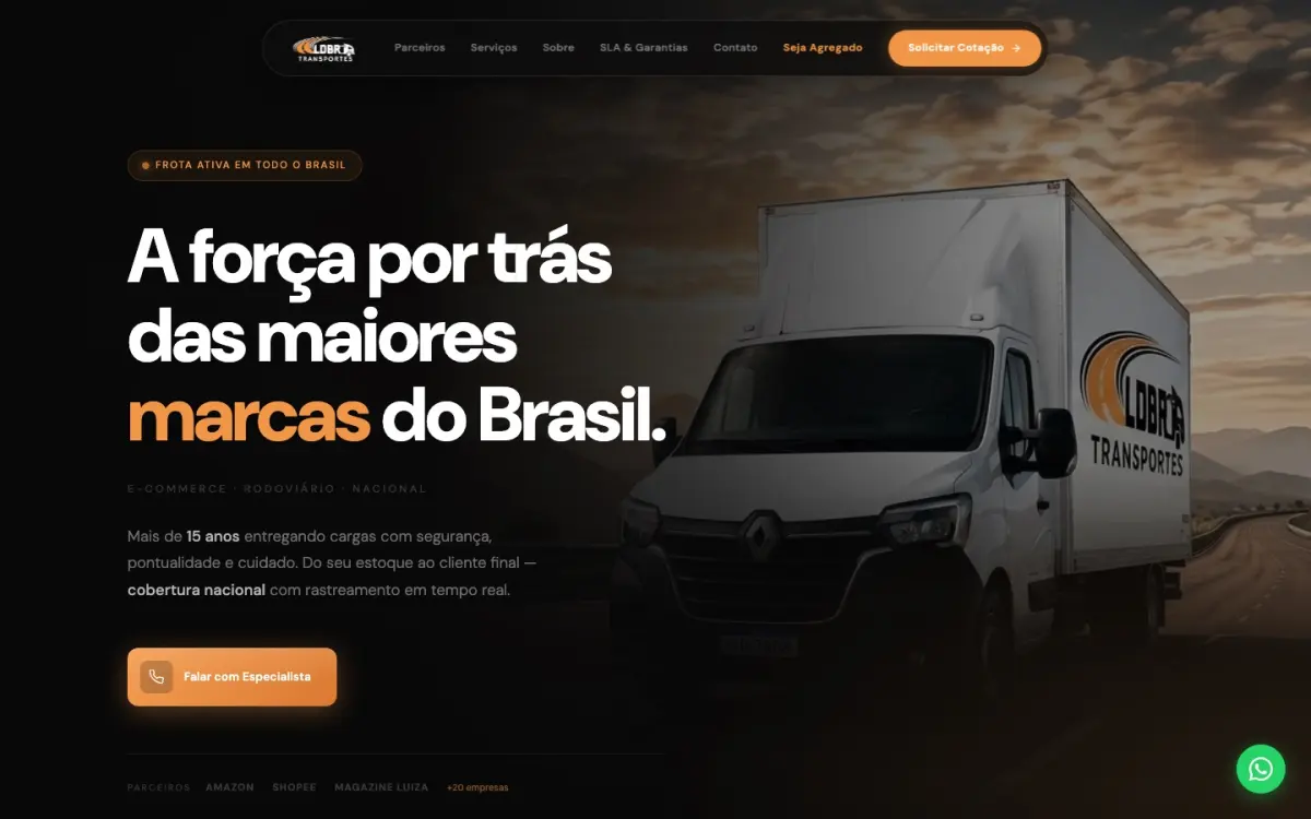 Primeira dobra do site LDBR Transportes