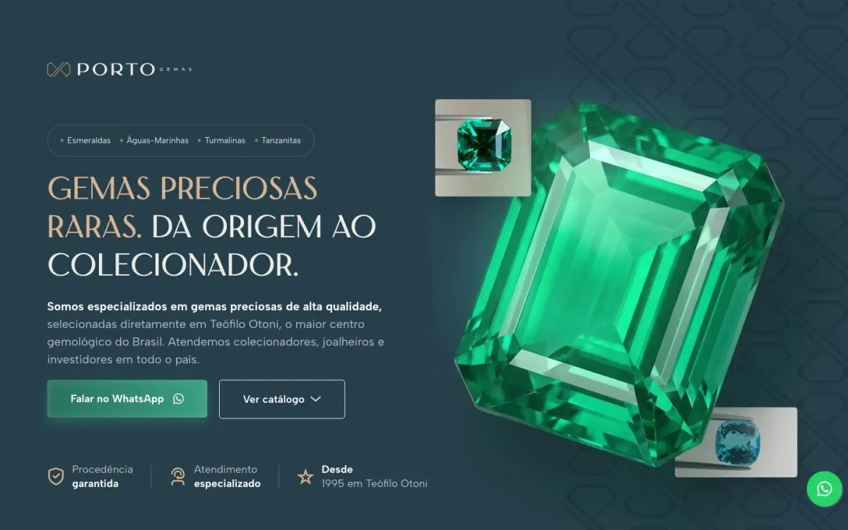 Primeira dobra do site Porto Gemas