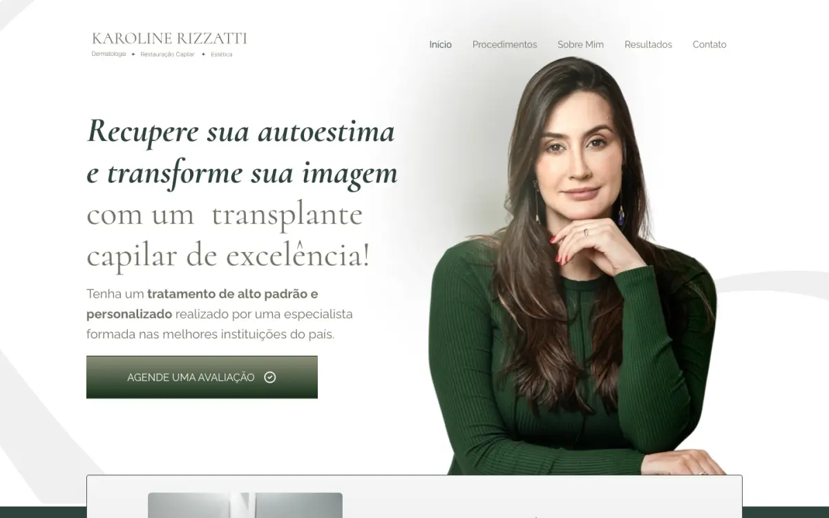 Primeira dobra do site Dra. Karoline Rizzatti